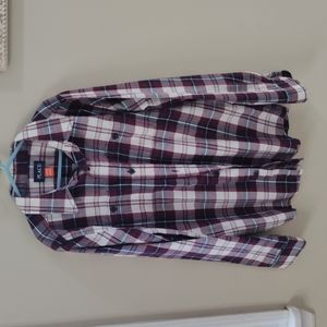 Boys burgundy and white button down shirt size L